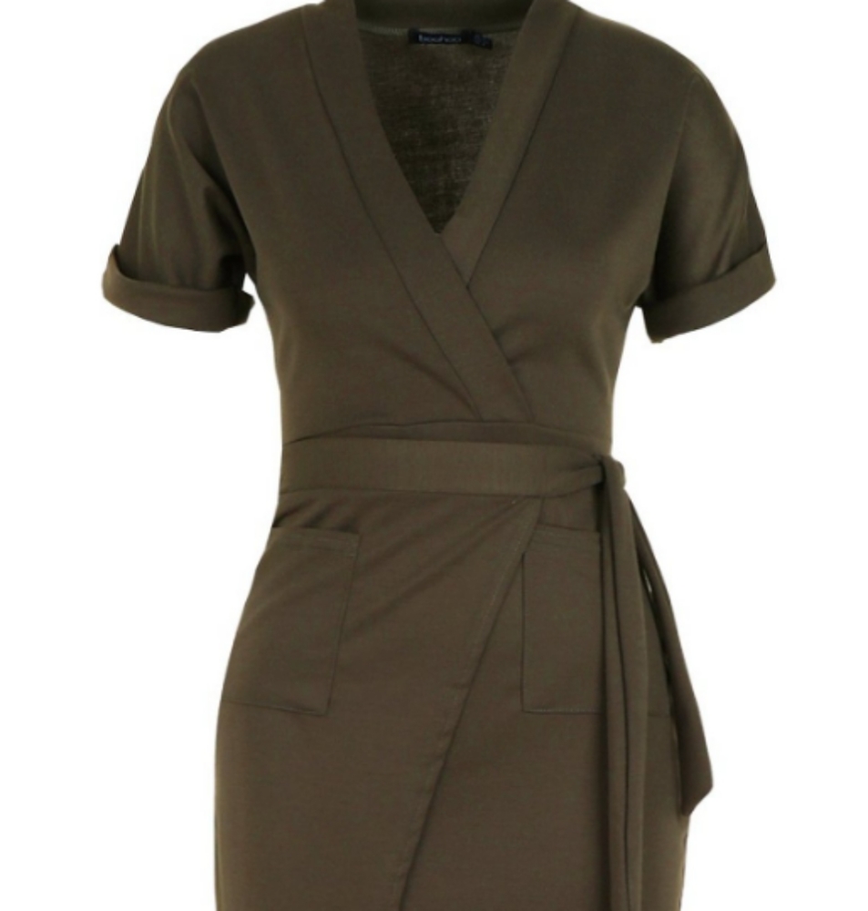 Boohoo Petite Obie Tie Midi Wrap Dress